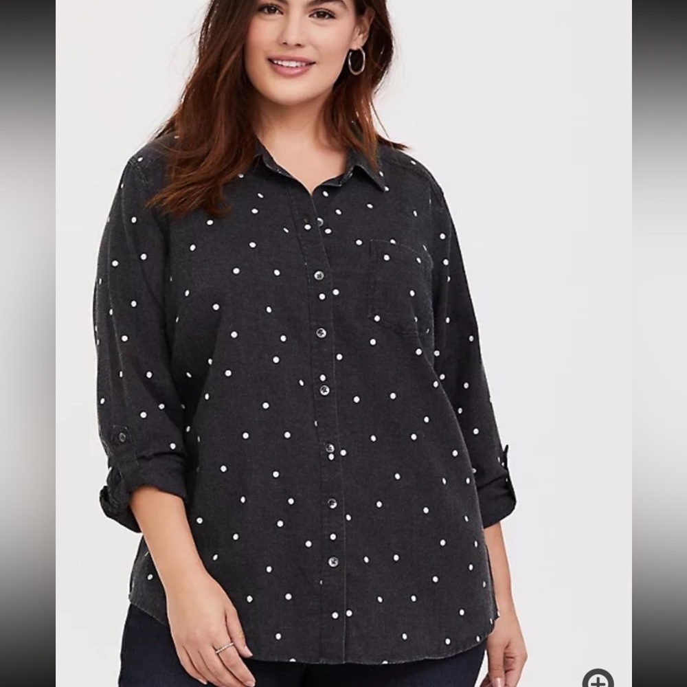 Torrid Grey Polka Dot Button Up Top